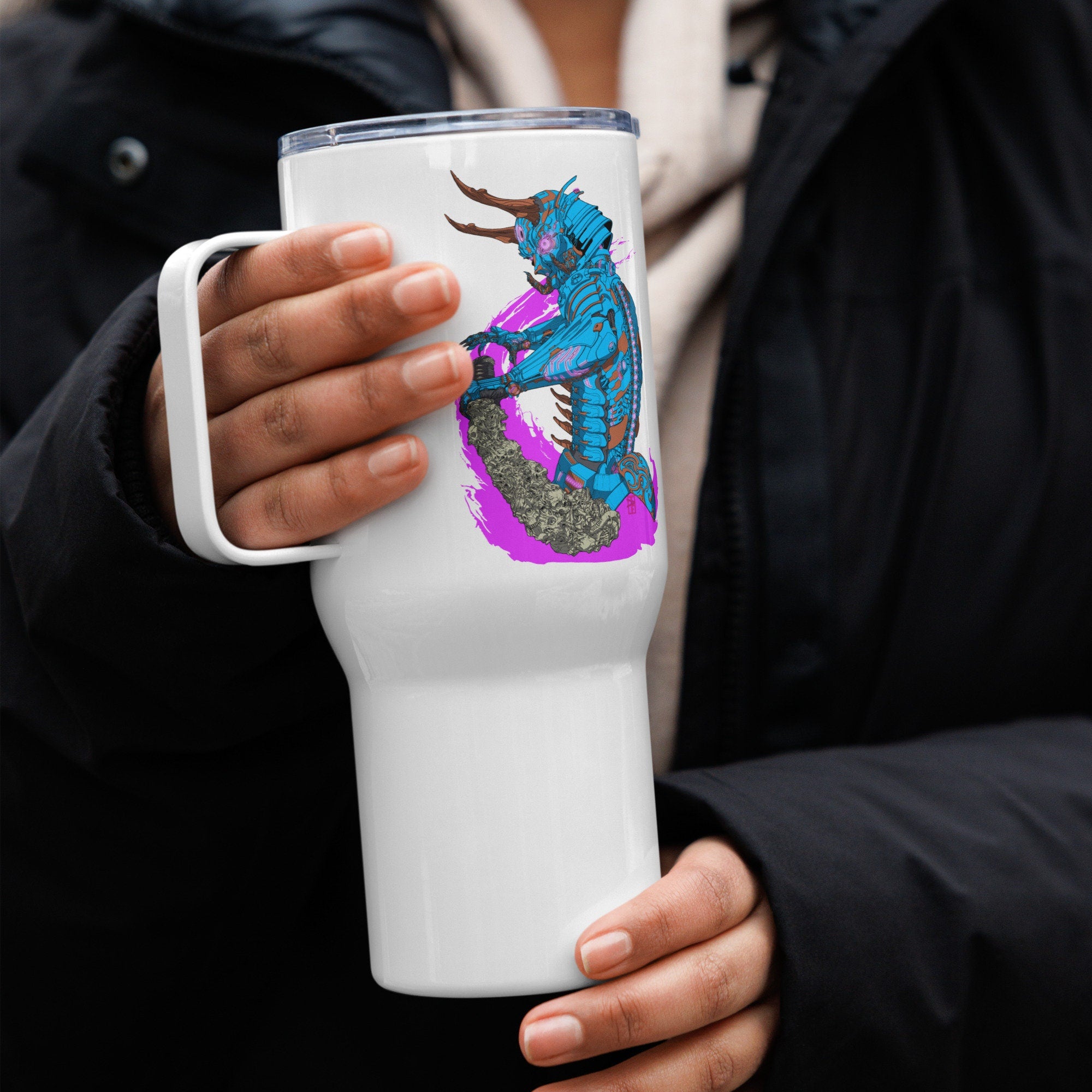 Cyberdemon Samurai Travel mug (with handle!)